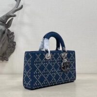 Dior Women CD Medium Lady D-Joy Bag Eyelet Blue Cannage Denim (1)