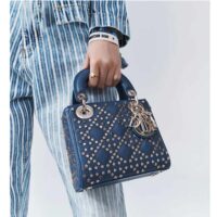 Dior Women CD Mini Lady Dior Bag Denim Blue Lucky Star Cannage Lambskin (14)