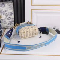 Dior Women CD Mini Lady Dior Handbag Natural Wicker Fluorescent Blue Oblique Jacquard (8)