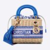 Dior Women CD Mini Lady Dior Handbag Natural Wicker Fluorescent Blue Oblique Jacquard