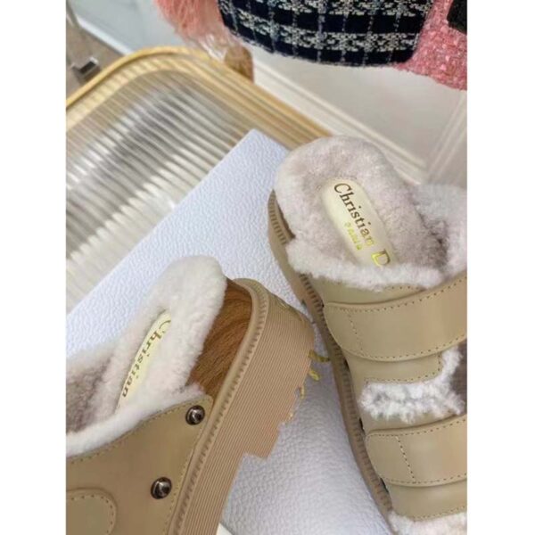 Dior Women Shoes CD Diorquake Strap Sandal Hazelnut Calfskin White Shearling (5)