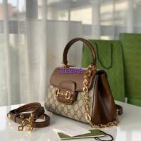 Gucci GG Women Horsebit 1955 Top Handle Bag Light Brown Gold Toned Hardware (1)