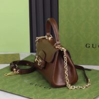 Gucci GG Women Horsebit 1955 Top Handle Bag Light Brown Leather Mini Size (1)