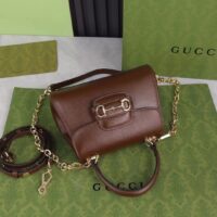 Gucci GG Women Horsebit 1955 Top Handle Bag Light Brown Leather Mini Size (1)