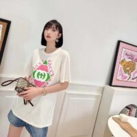 Gucci GG Women Vintage Logo Print T-shirt Off White Cotton Jersey Crewneck Short sleeves (6)