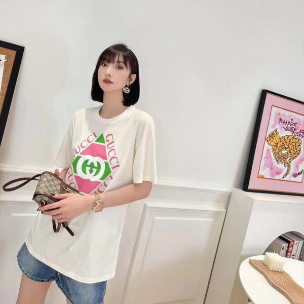 Gucci GG Women Vintage Logo Print T-shirt Off White Cotton Jersey Crewneck Short sleeves (11)