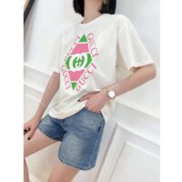 Gucci GG Women Vintage Logo Print T-shirt Off White Cotton Jersey Crewneck Short sleeves (6)