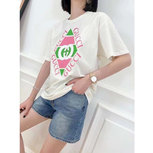 Gucci GG Women Vintage Logo Print T-shirt Off White Cotton Jersey Crewneck Short sleeves (13)