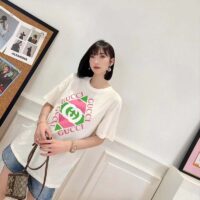 Gucci GG Women Vintage Logo Print T-shirt Off White Cotton Jersey Crewneck Short sleeves (6)