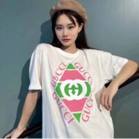 Gucci GG Women Vintage Logo Print T-shirt Off White Cotton Jersey Crewneck Short sleeves (6)