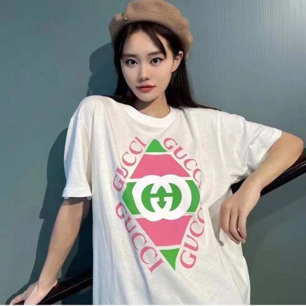 Gucci GG Women Vintage Logo Print T-shirt Off White Cotton Jersey Crewneck Short sleeves (3)