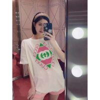 Gucci GG Women Vintage Logo Print T-shirt Off White Cotton Jersey Crewneck Short sleeves (6)