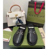 Gucci Unisex Horsebit Slip-On Sandal Black Leather Rubber Sole Flat (7)