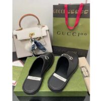 Gucci Unisex Horsebit Slip-On Sandal Black Leather Rubber Sole Flat (7)