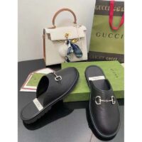 Gucci Unisex Horsebit Slip-On Sandal Black Leather Rubber Sole Flat (7)