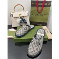 Gucci Unisex Slipper Blue Beige GG Supreme Canvas Rubber Sole Low 1 Cm Heel (5)