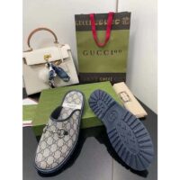 Gucci Unisex Slipper Blue Beige GG Supreme Canvas Rubber Sole Low 1 Cm Heel (5)