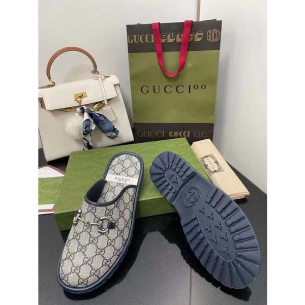 Gucci Unisex Slipper Blue Beige GG Supreme Canvas Rubber Sole Low 1 Cm Heel (2)