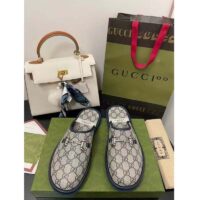 Gucci Unisex Slipper Blue Beige GG Supreme Canvas Rubber Sole Low 1 Cm Heel (5)