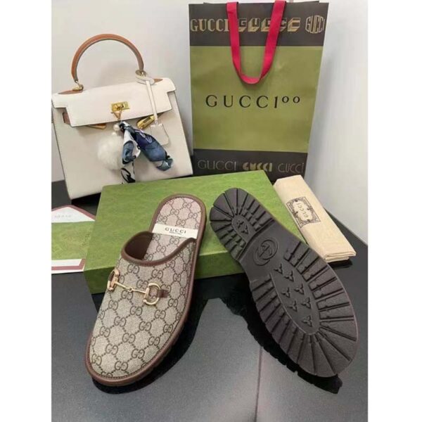 Gucci Unisex Slipper Horsebit GG Supreme Canvas Rubber Sole Flat 1 Cm Heel (4)