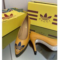 Gucci Women Adidas x Gucci Trefoil Pump Yellow Leather Blue Trefoil Print 9 Cm Heel (8)