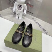 Gucci Women GG Leather Loafer Black Metal Logo Metallic Sunray Print Low Heel (11)