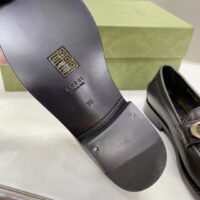 Gucci Women GG Leather Loafer Black Metal Logo Metallic Sunray Print Low Heel (11)