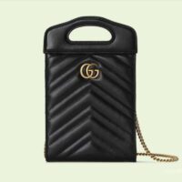 Gucci Women GG Marmont Top Handle Mini Bag Black Matelassé Chevron Leather (7)