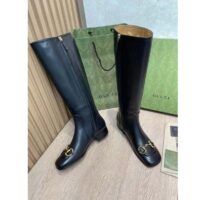 Gucci Women’s GG Knee-High Boot Horsebit Black Rubber Sole Low 4 Cm Heel (10)