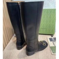 Gucci Women’s GG Knee-High Boot Horsebit Black Rubber Sole Low 4 Cm Heel (10)