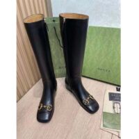 Gucci Women’s GG Knee-High Boot Horsebit Black Rubber Sole Low 4 Cm Heel (10)