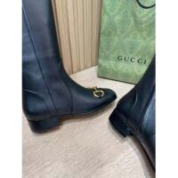 Gucci Women’s GG Knee-High Boot Horsebit Black Rubber Sole Low 4 Cm Heel (10)