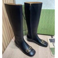 Gucci Women’s GG Knee-High Boot Horsebit Black Rubber Sole Low 4 Cm Heel (10)