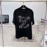 Louis Vuitton Women Embroidered LV Flower T-Shirt Cotton Jersey Regular Fit-Black (6)