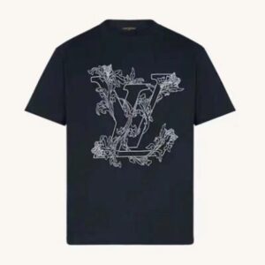 Louis Vuitton Women Embroidered LV Flower T-Shirt Cotton Jersey Regular Fit-Black