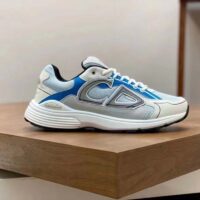 Dior Unisex Shoes CD B30 Sneaker Light Blue Mesh Gray White Technical Fabric (8)