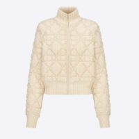 Dior Women CD Macrocannage Zipped Cardigan White Technical Wool Cashmere Knit (2)