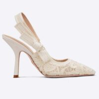 Dior Women J’Adior Slingback Pump White Macramé Embroidered Cotton (8)