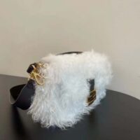 Fendi Women FF Baguette Brooch White Mohair Wool Bag (3)