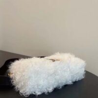 Fendi Women FF Baguette Brooch White Mohair Wool Bag (3)