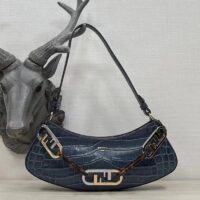 Fendi Women FF O’Lock Swing Dark Blue Crocodile Leather Pouch (7)