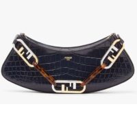 Fendi Women FF O’Lock Swing Dark Blue Crocodile Leather Pouch (7)