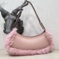 Fendi Women FF O’Lock Swing Pale Pink Leather Fox Fur Pouch (9)