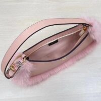 Fendi Women FF O’Lock Swing Pale Pink Leather Fox Fur Pouch (9)