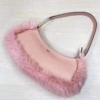 Fendi Women FF O’Lock Swing Pale Pink Leather Fox Fur Pouch (9)