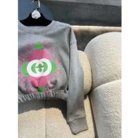 Gucci GG Women Cotton Jersey Sweatshirt Grey Heavy Felted Cotton Crewneck Long Sleeves (1)