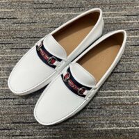 Gucci Men Horsebit Loafer White Square Toe Leather Sole Low Heel (1)