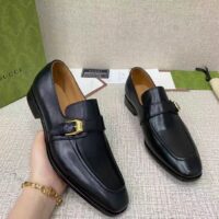 Gucci Men Loafer Buckle Black Leather Ornamental Buckle Low 3 Cm Heel (4)