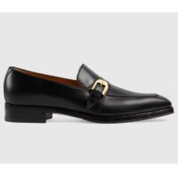 Gucci Men Loafer Buckle Black Leather Ornamental Buckle Low 3 Cm Heel (4)