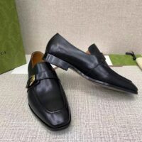 Gucci Men Loafer Buckle Black Leather Ornamental Buckle Low 3 Cm Heel (4)